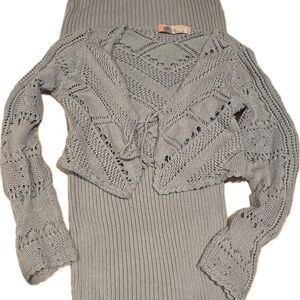Elegant Gray Women's Crochet Cardigan